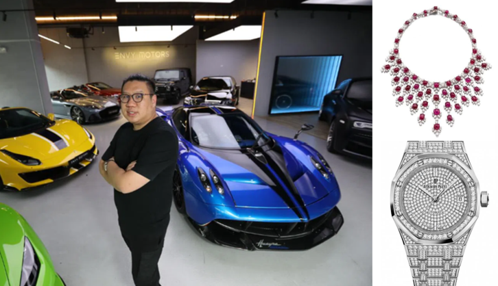 Ng Yu Zhi with luxury cars, jewellery and a diamond-set watch